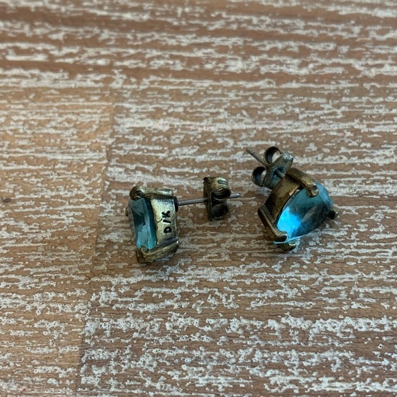 Blue Stone Stud Earrings - Picture 2 of 2